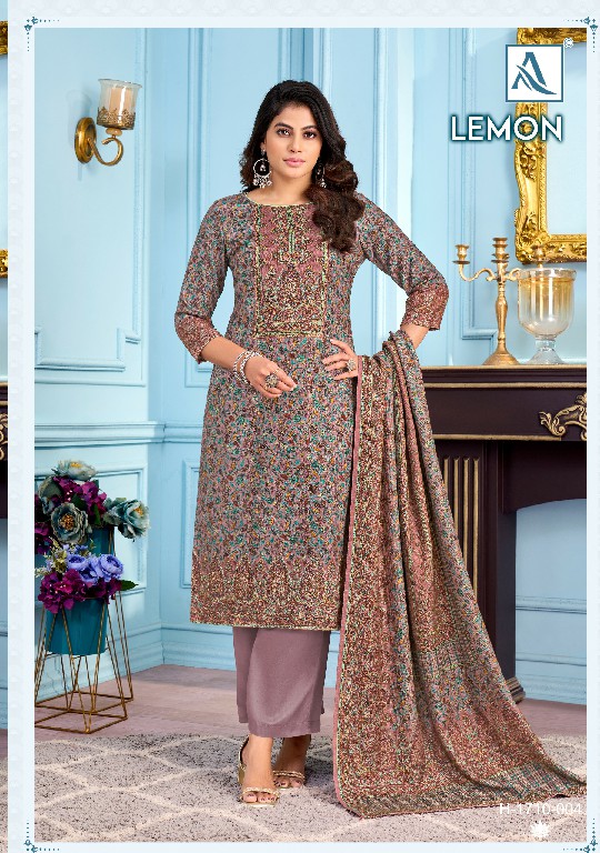 Alok Lemon Wholesale VIscose Winter Digital Print With Work Dress Material