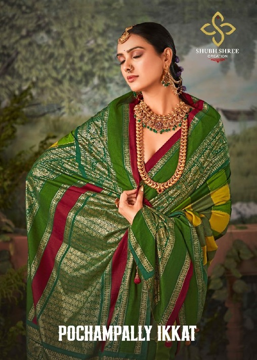 Shubh Shree Pochampally Ikkat Wholesale Welvet Tusser Silk Indian Sarees