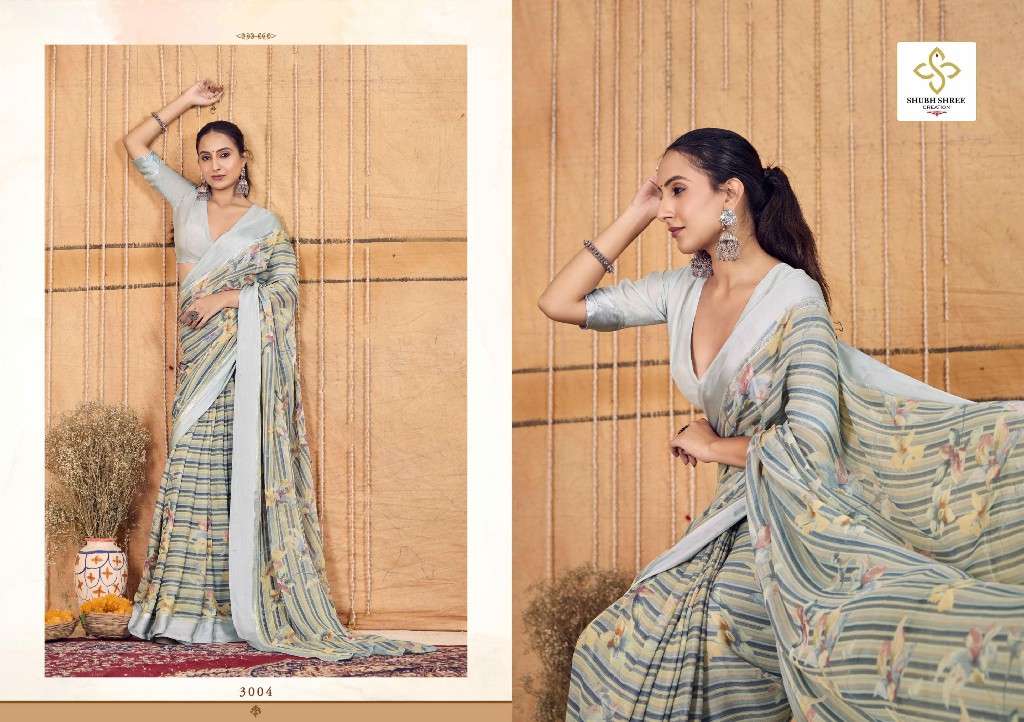 Shubh Shree Tiramisu Vol-3 Wholesale Moss Chiffon With Sartin Patta Sarees