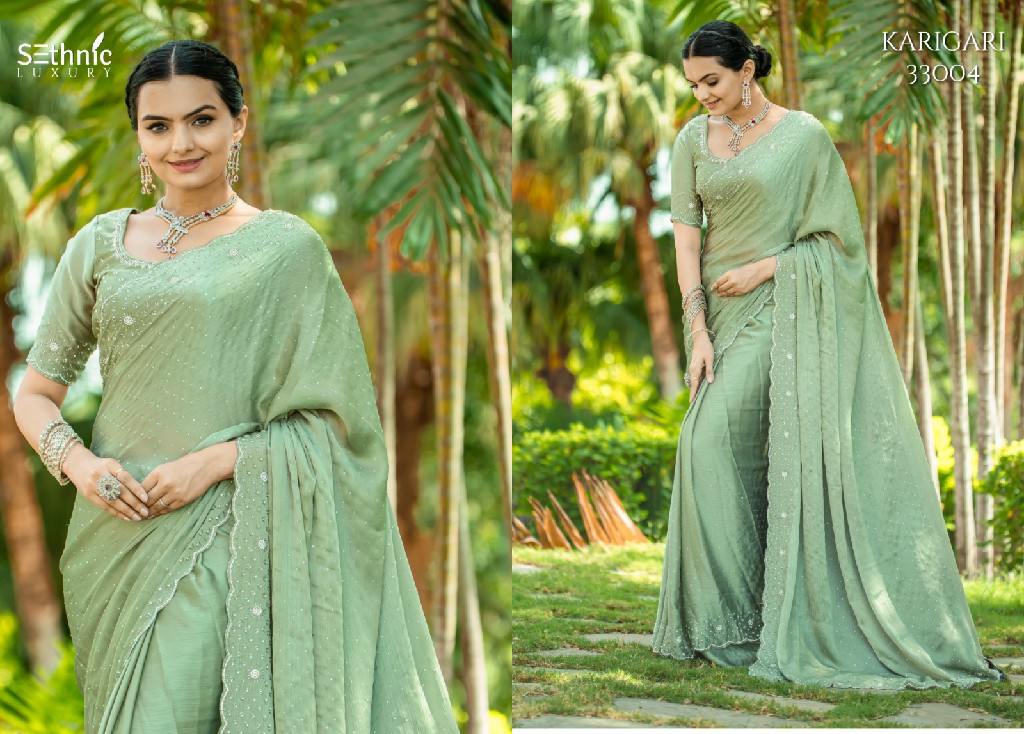 Sethnic Karigari Hand Work Vol-1 Wholesale Satin Chiffon Broad With Handwork Sarees