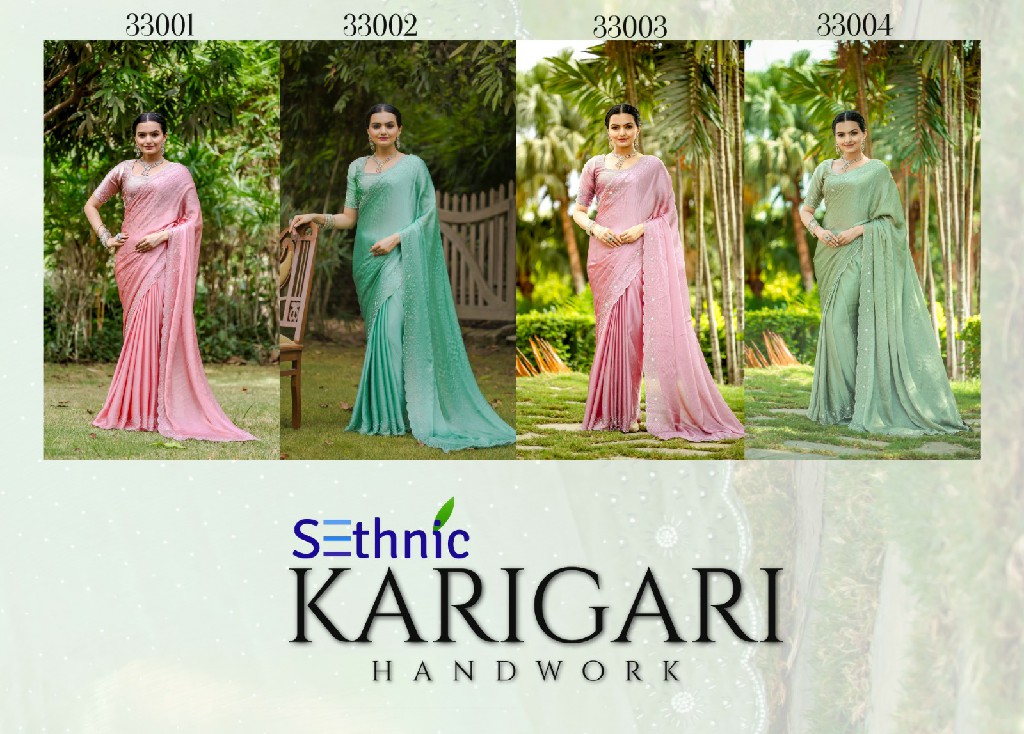 Sethnic Karigari Hand Work Vol-1 Wholesale Satin Chiffon Broad With Handwork Sarees