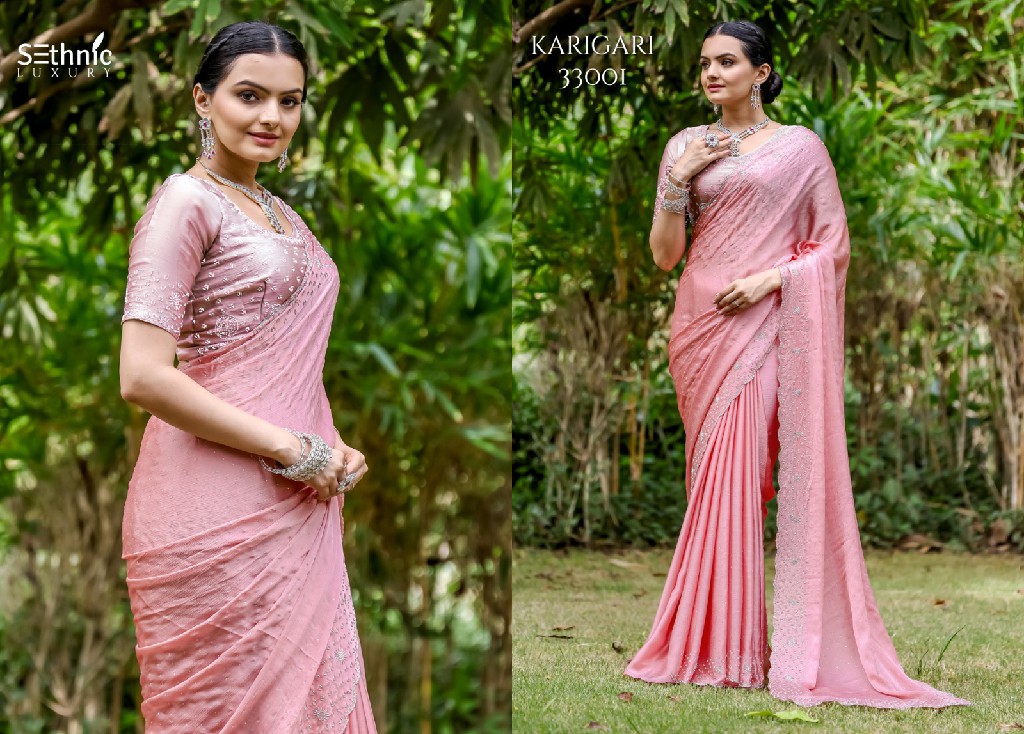 Sethnic Karigari Hand Work Vol-1 Wholesale Satin Chiffon Broad With Handwork Sarees