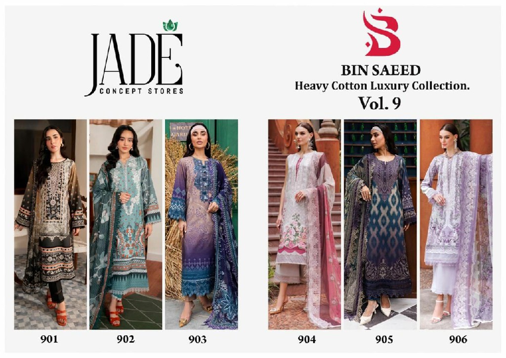 Jade Bin Saeed Vol-9 Wholesale Heavy Cotton Luxury Collection Dress Material