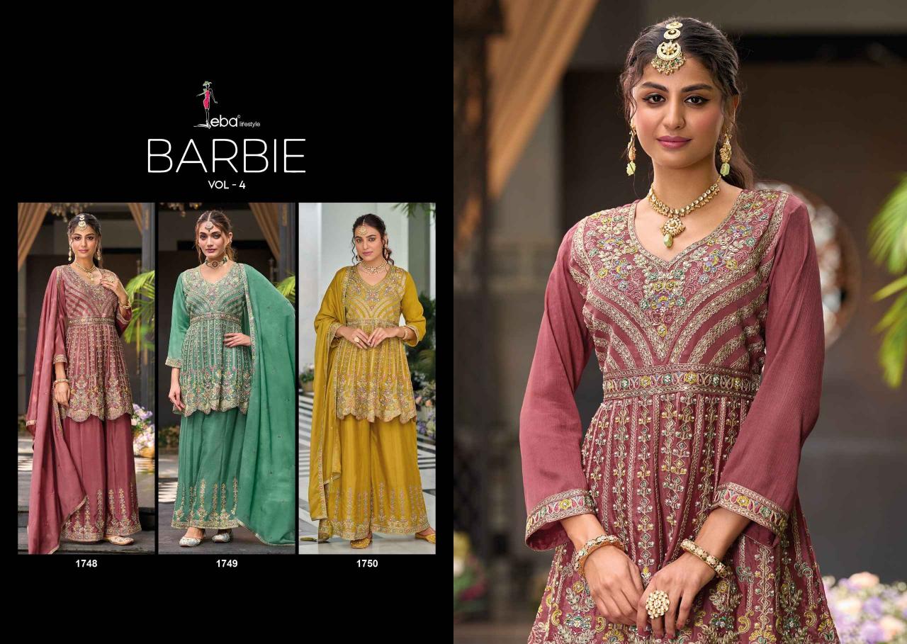 barbie vol 4 by eba lifestyle chinon embroidery readymade ladies suits
