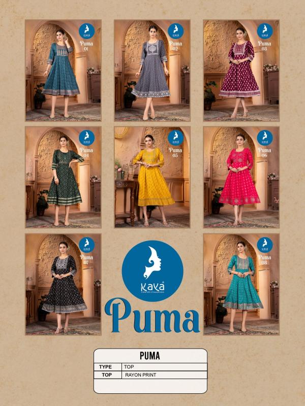 kaya puma elegant look readymade frock style rayon kurti