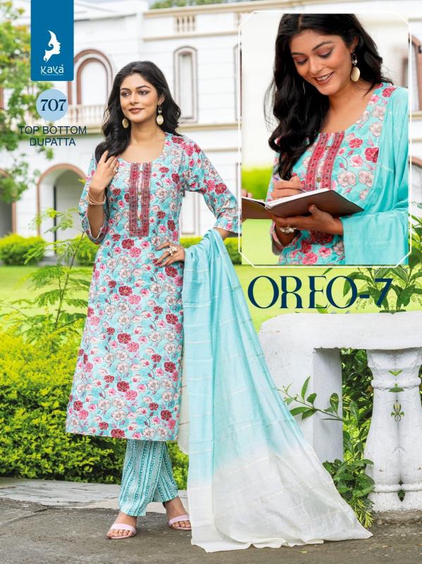oreo vol 7 by kaya beautiful print rayon readymade plus size 3pcs dress