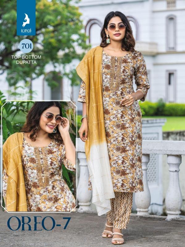 oreo vol 7 by kaya beautiful print rayon readymade plus size 3pcs dress