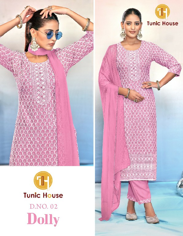 TUNIC HOUSE DOLLY CHIKANKARI TOP BOTTOM DUPATTA SIZE SET COMBO