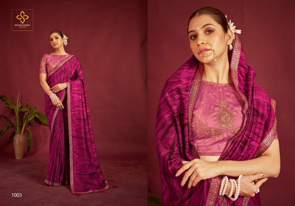 shubh shree creation shakunt comfortable velvet tussar silk saree