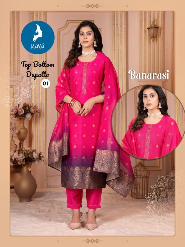 kaya banarasi chanderi jacquard plus size readymade 3pcs dress