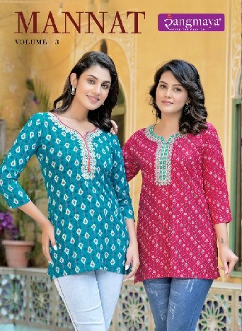 mannat vol 3 by rangmaya casual wear fullstitch rayon girls tops