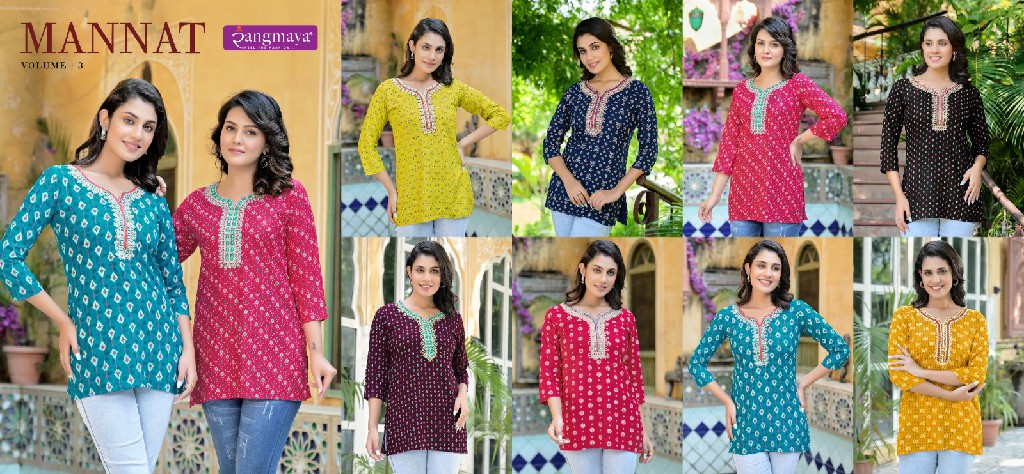 mannat vol 3 by rangmaya casual wear fullstitch rayon girls tops