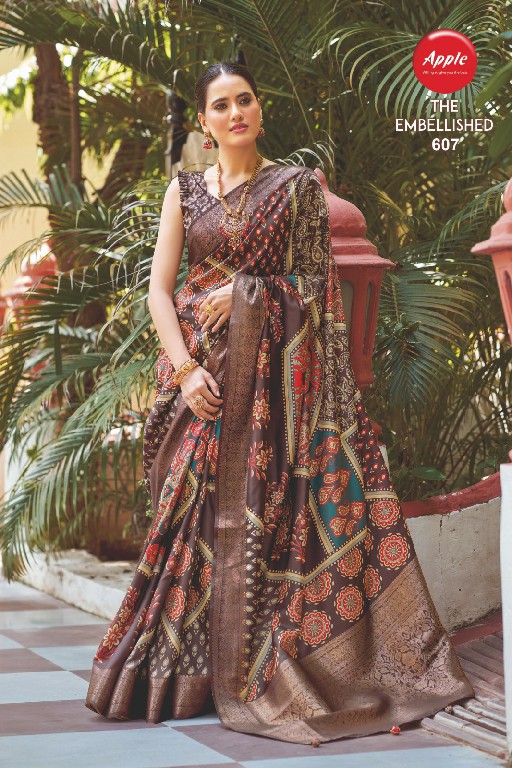 apple the embellished vol 6 beautiful print italian silk unique saree