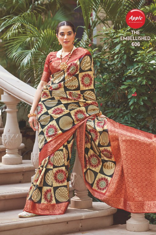 apple the embellished vol 6 beautiful print italian silk unique saree