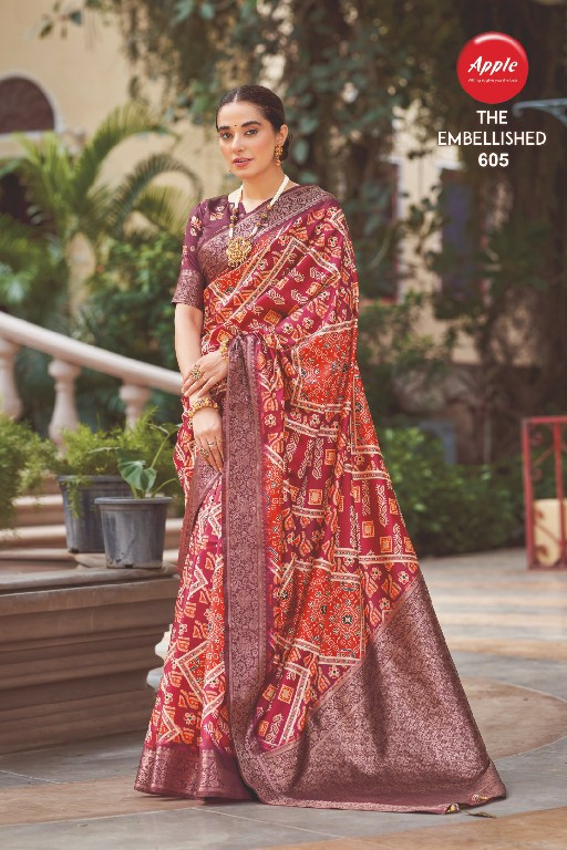 apple the embellished vol 6 beautiful print italian silk unique saree