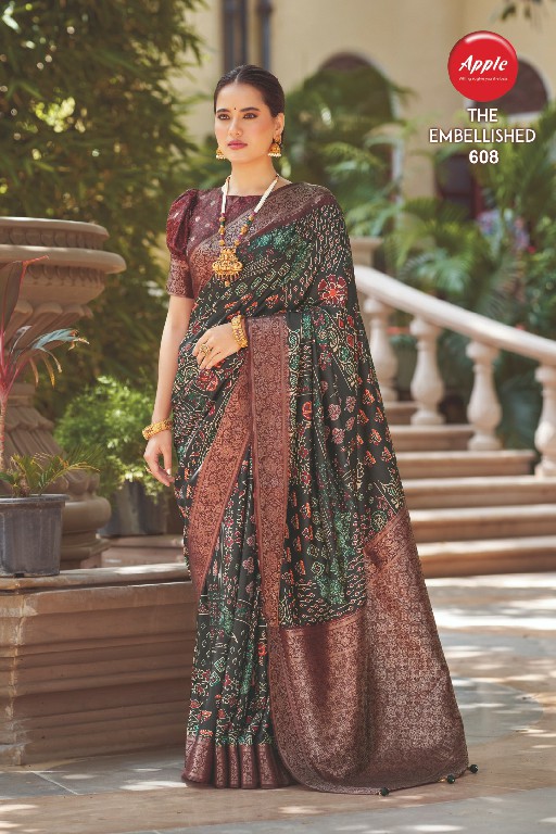 apple the embellished vol 6 beautiful print italian silk unique saree