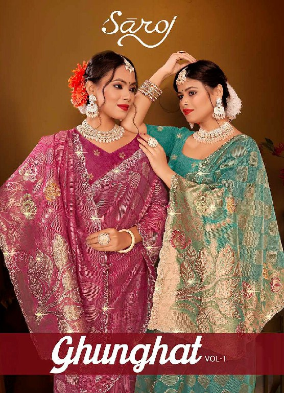 Saroj Ghunghat Vol-1 Wholesale Fancy Silk Fabrics With Jarkan Work Sarees