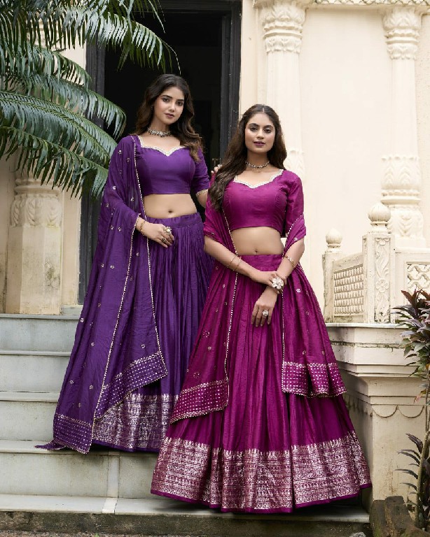 LNB Priyadarshi 1906 Wholesale Pure Chanderi Plain Lehenga with Intricate Zari Work Border Lehengas Choli