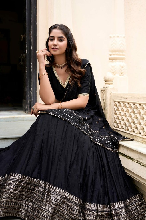LNB Priyadarshi 1906 Wholesale Pure Chanderi Plain Lehenga with Intricate Zari Work Border Lehengas Choli