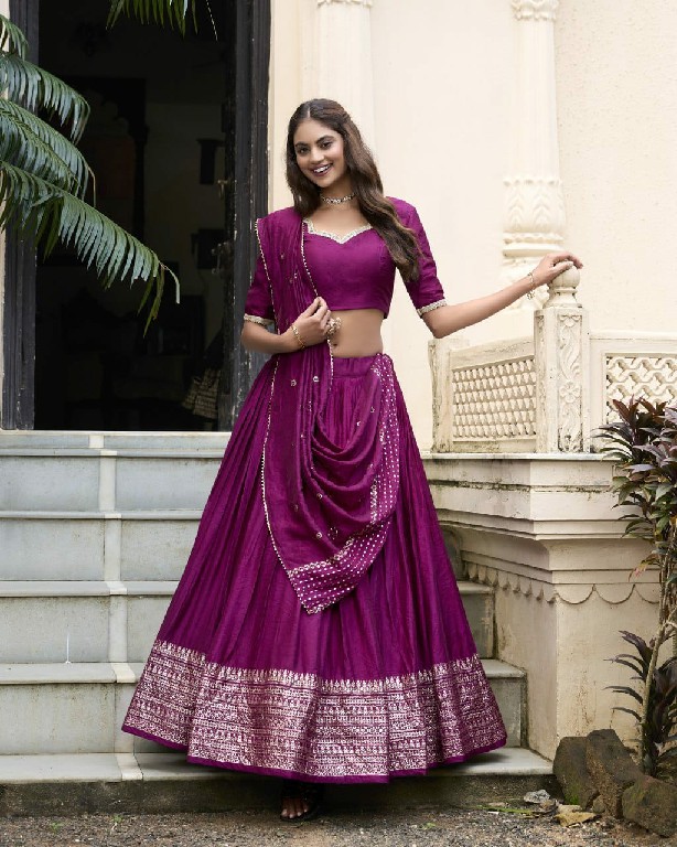 LNB Priyadarshi 1906 Wholesale Pure Chanderi Plain Lehenga with Intricate Zari Work Border Lehengas Choli