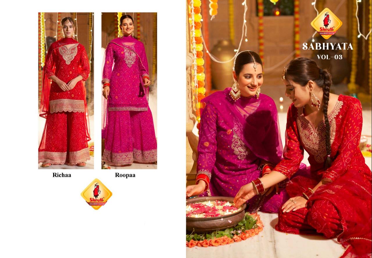 sabhyata vol 3 by shruti georgette readymade traditional kurti with sharara