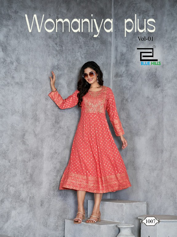 Blue Hills Womaniya Plus Vol-1 Wholesale Anarkali Gown With Embroidery Work Kurtis