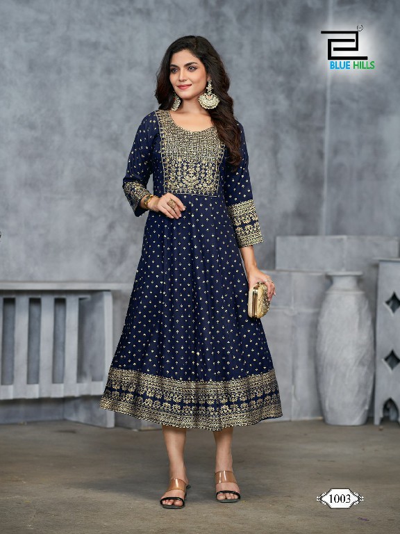 Blue Hills Womaniya Plus Vol-1 Wholesale Anarkali Gown With Embroidery Work Kurtis