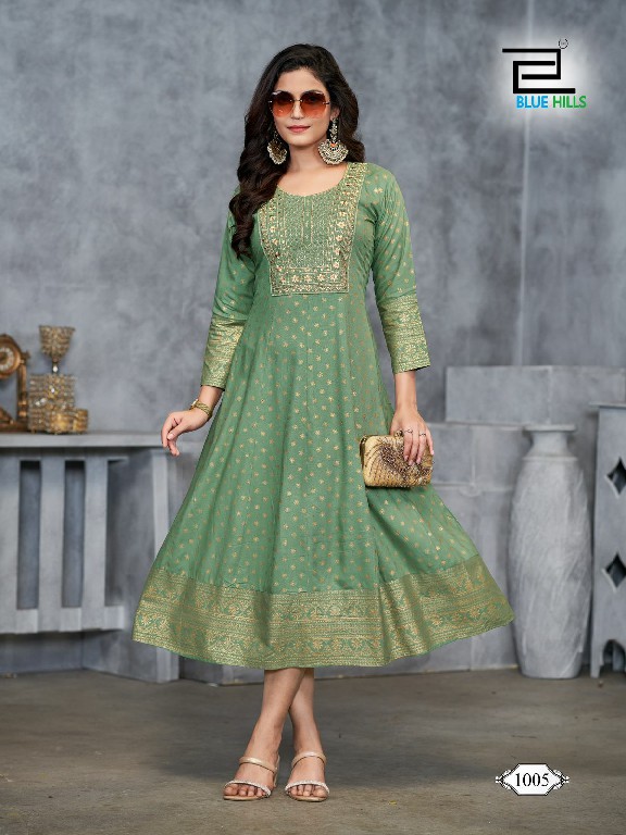Blue Hills Womaniya Plus Vol-1 Wholesale Anarkali Gown With Embroidery Work Kurtis