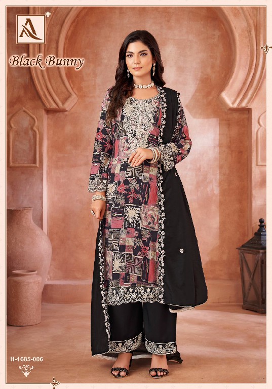 Alok Black Bunny Wholesale Viscose Reyon With Fancy Embroidery Dress Material