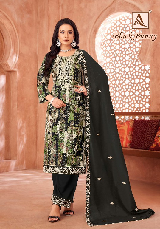 Alok Black Bunny Wholesale Viscose Reyon With Fancy Embroidery Dress Material