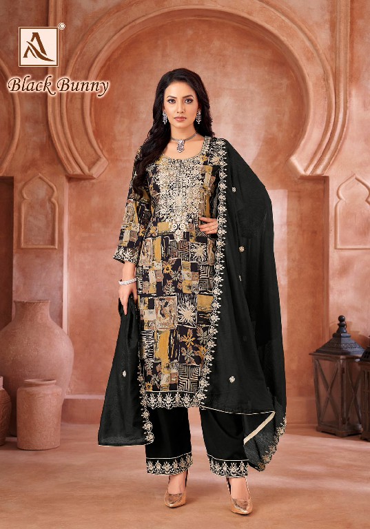 Alok Black Bunny Wholesale Viscose Reyon With Fancy Embroidery Dress Material