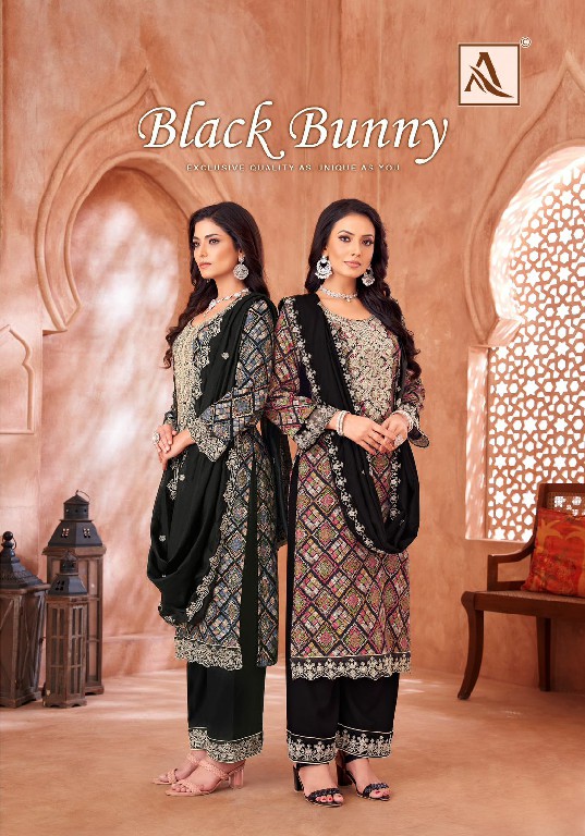 Alok Black Bunny Wholesale Viscose Reyon With Fancy Embroidery Dress Material