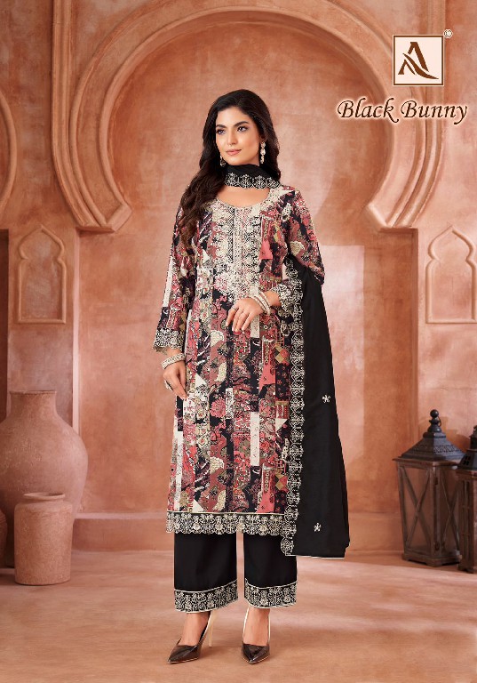 Alok Black Bunny Wholesale Viscose Reyon With Fancy Embroidery Dress Material