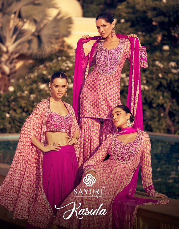 Sayuri Kasida Wholesale Premium Real Chinon Silk Free Size Stitched Suits