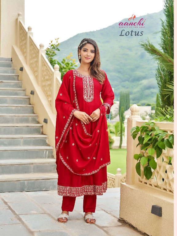 Aanchi Lotus Wholesale Vichitra Flair Kali Top With Bottom And Dupatta