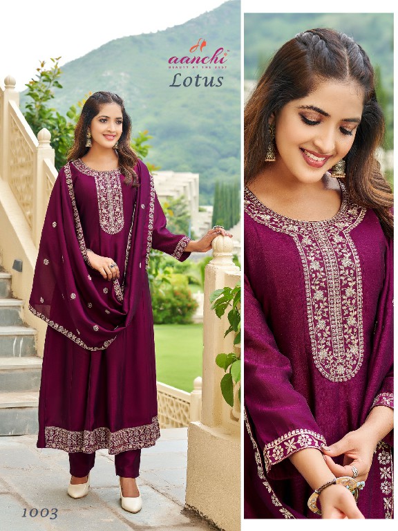 Aanchi Lotus Wholesale Vichitra Flair Kali Top With Bottom And Dupatta