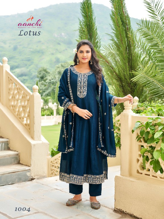 Aanchi Lotus Wholesale Vichitra Flair Kali Top With Bottom And Dupatta