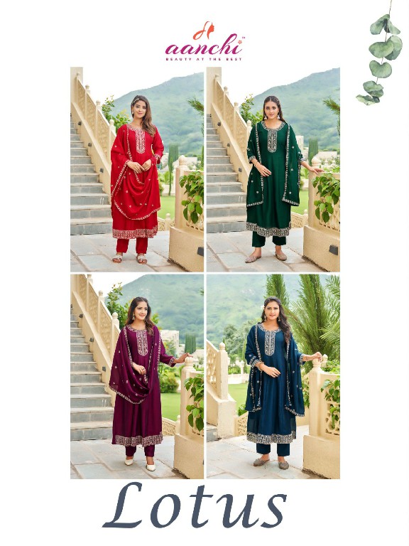 Aanchi Lotus Wholesale Vichitra Flair Kali Top With Bottom And Dupatta