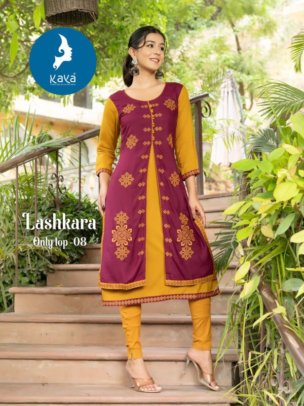kaya lashkara unique style fullstitch rayon long kurti online