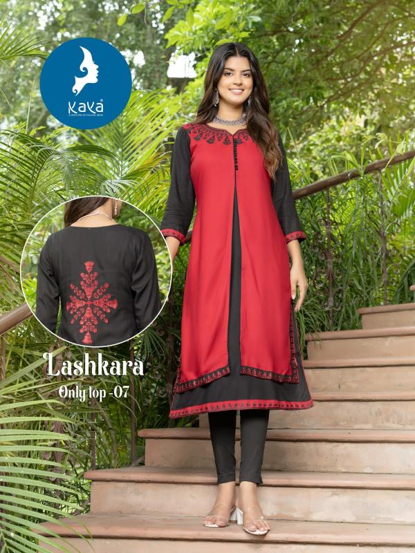 kaya lashkara unique style fullstitch rayon long kurti online