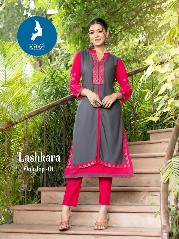 kaya lashkara unique style fullstitch rayon long kurti online