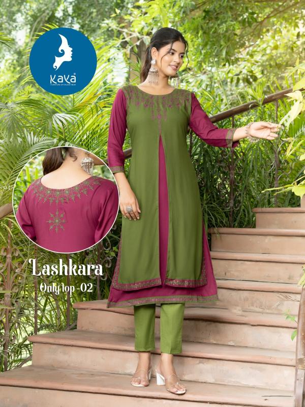 kaya lashkara unique style fullstitch rayon long kurti online