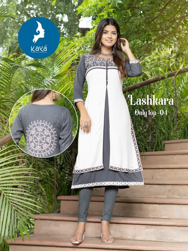 kaya lashkara unique style fullstitch rayon long kurti online