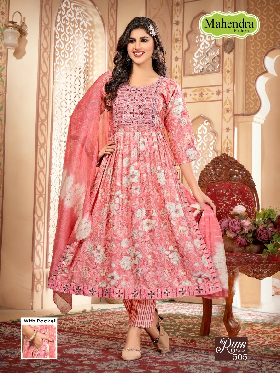 mahendra fashion ruhi vol 5 capsule print readymade casual nayra suit