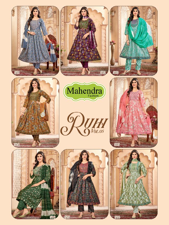 mahendra fashion ruhi vol 5 capsule print readymade casual nayra suit