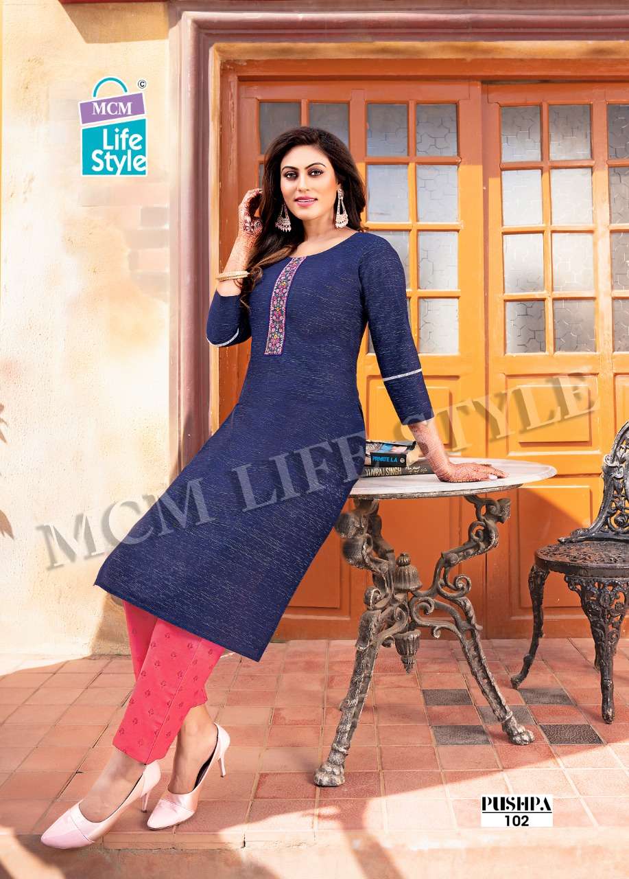 MCM Pushpa MIX Wholesale Handloom Cotton With Work Straight Long Kurtis