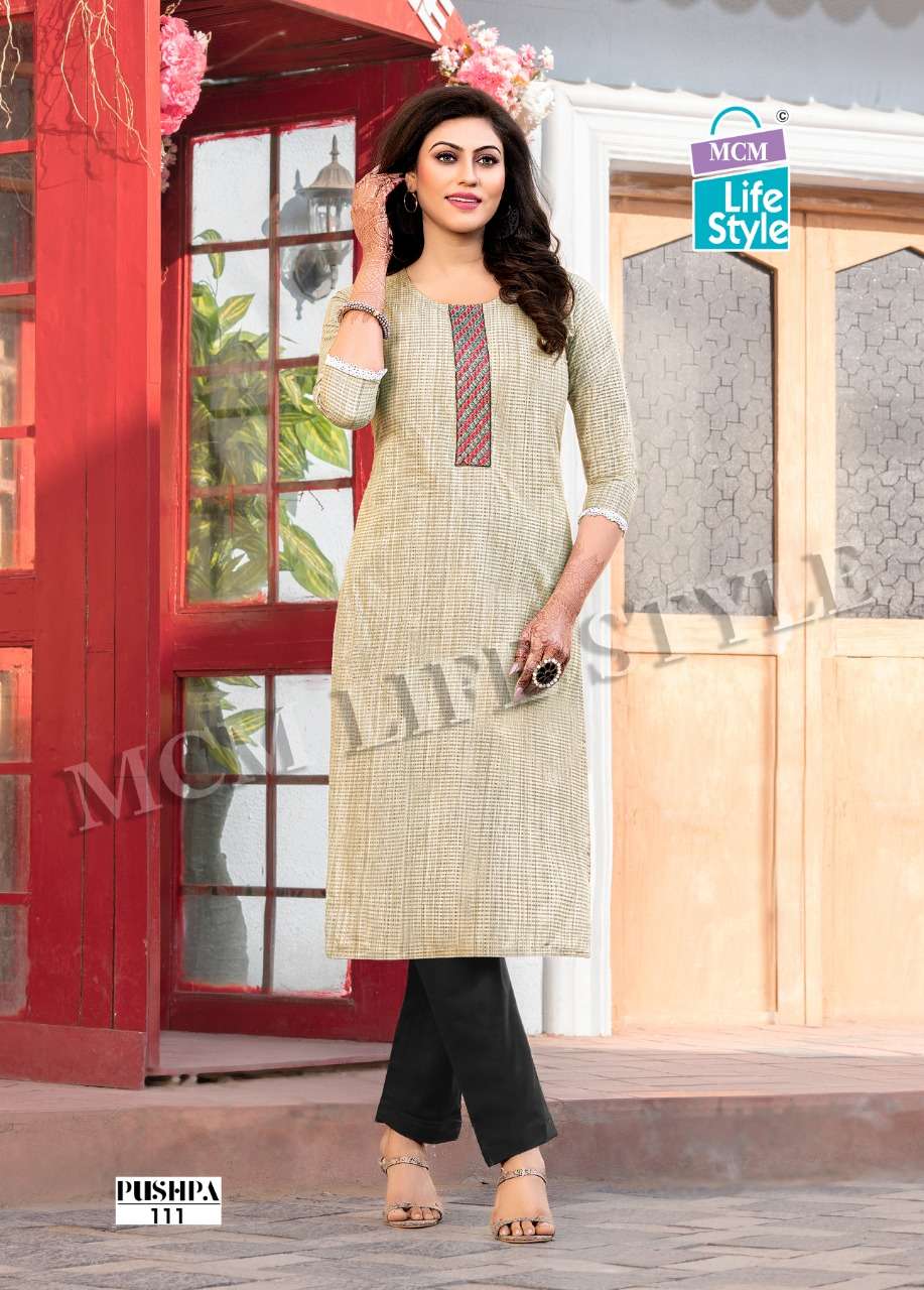MCM Pushpa MIX Wholesale Handloom Cotton With Work Straight Long Kurtis