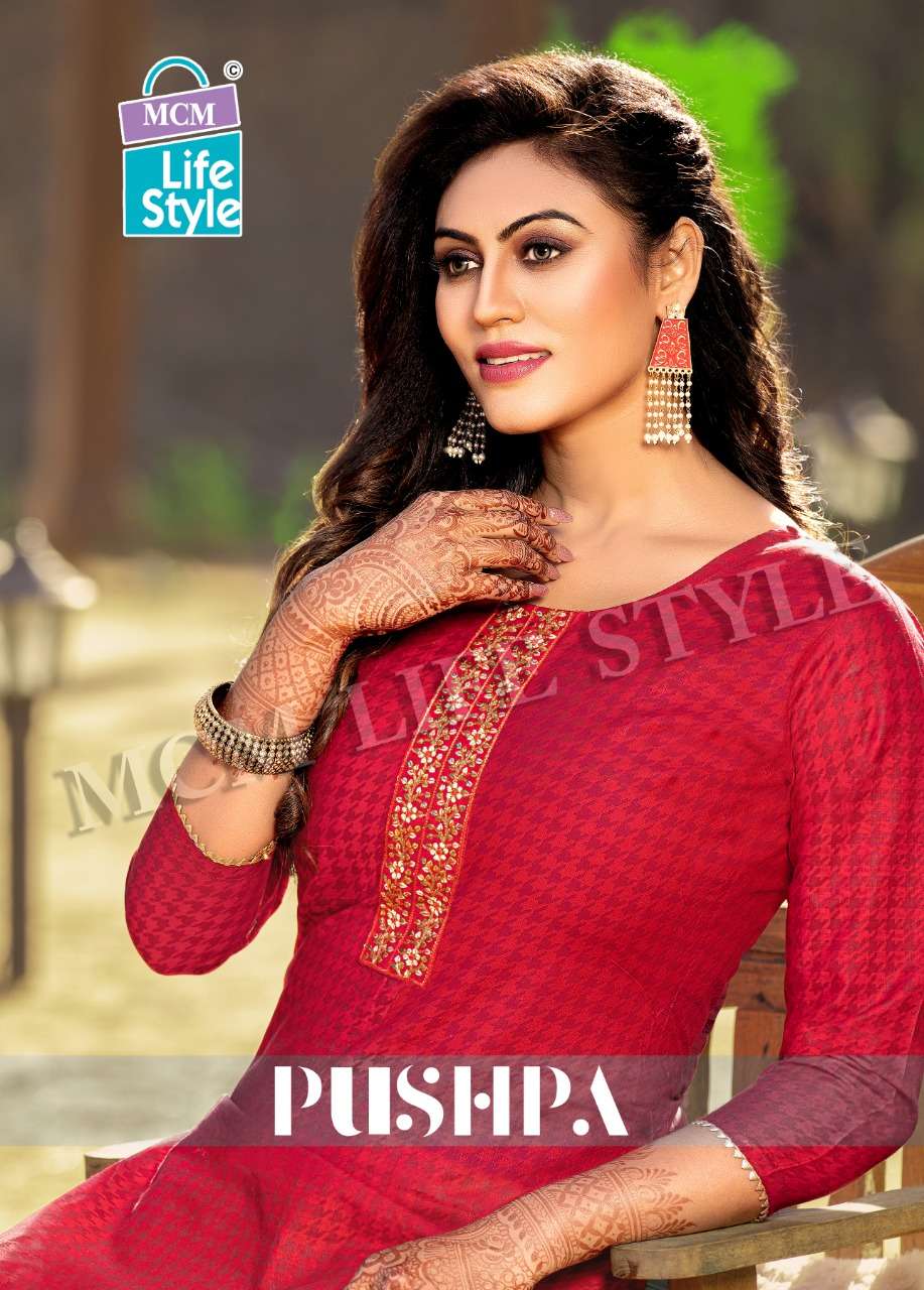 MCM Pushpa MIX Wholesale Handloom Cotton With Work Straight Long Kurtis
