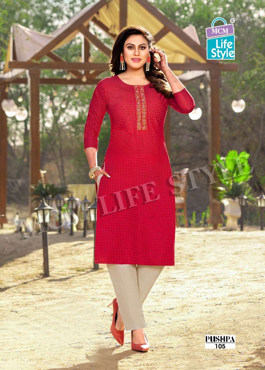 MCM Pushpa MIX Wholesale Handloom Cotton With Work Straight Long Kurtis