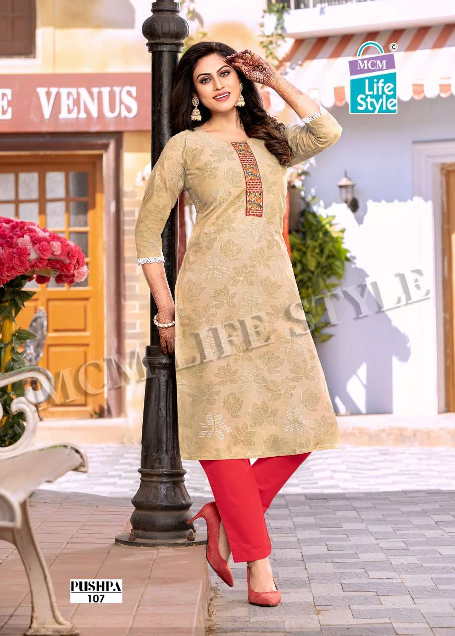 MCM Pushpa MIX Wholesale Handloom Cotton With Work Straight Long Kurtis